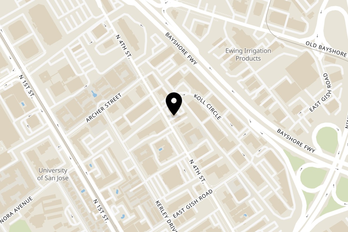 Map showing the location of Kusan Collective Kusan Uyghur Cuisine - San Jose on 1516 N 4th St in San Jose
